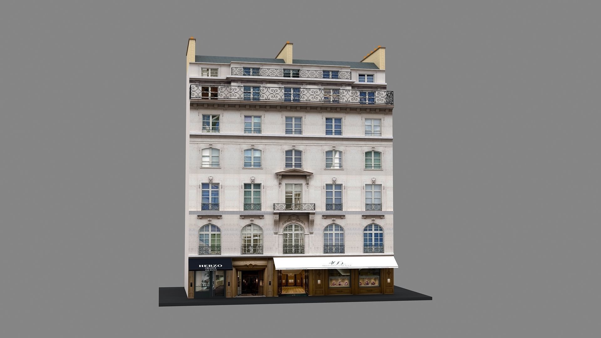 Typical Parisian Apartment Building 11 Low-poly 3D model_3