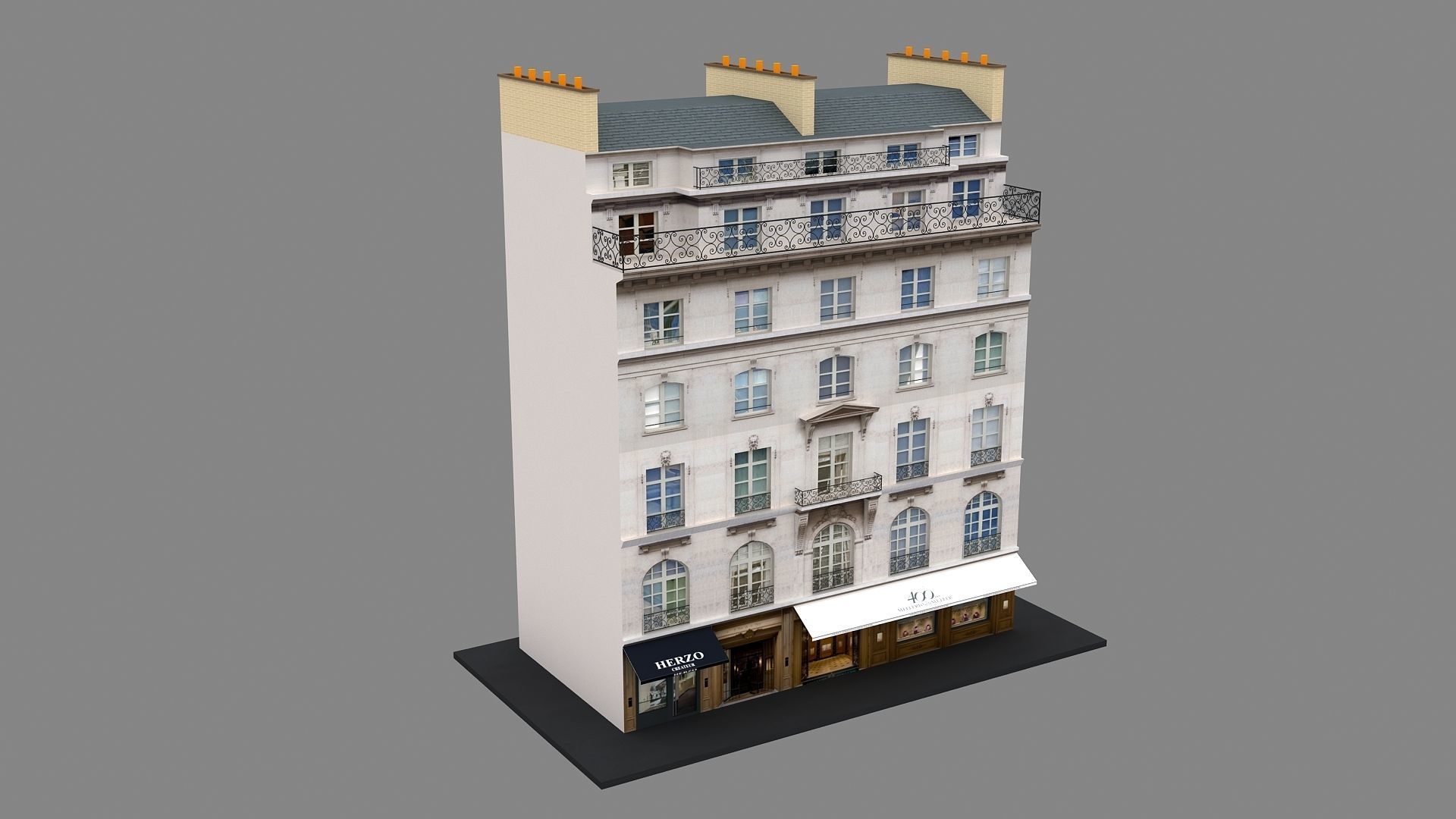 Typical Parisian Apartment Building 11 Low-poly 3D model_1