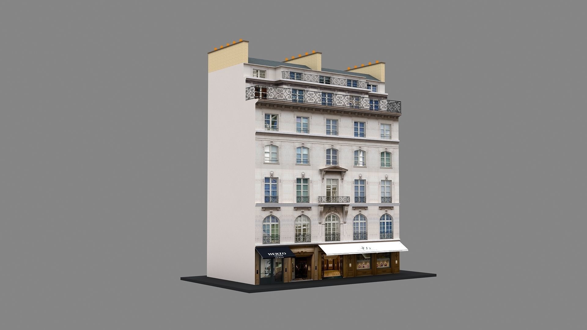 Typical Parisian Apartment Building 11 Low-poly 3D model_2