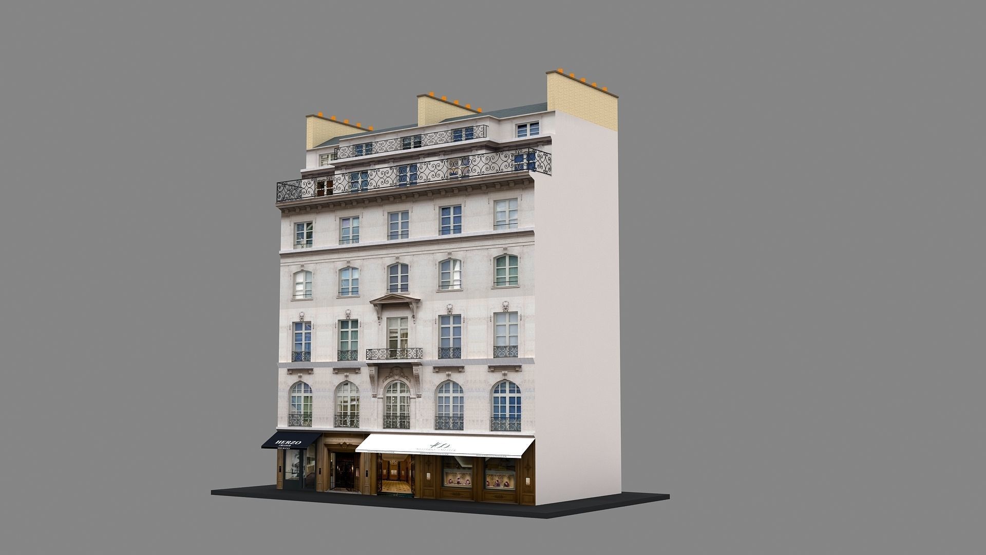 Typical Parisian Apartment Building 11 Low-poly 3D model_10