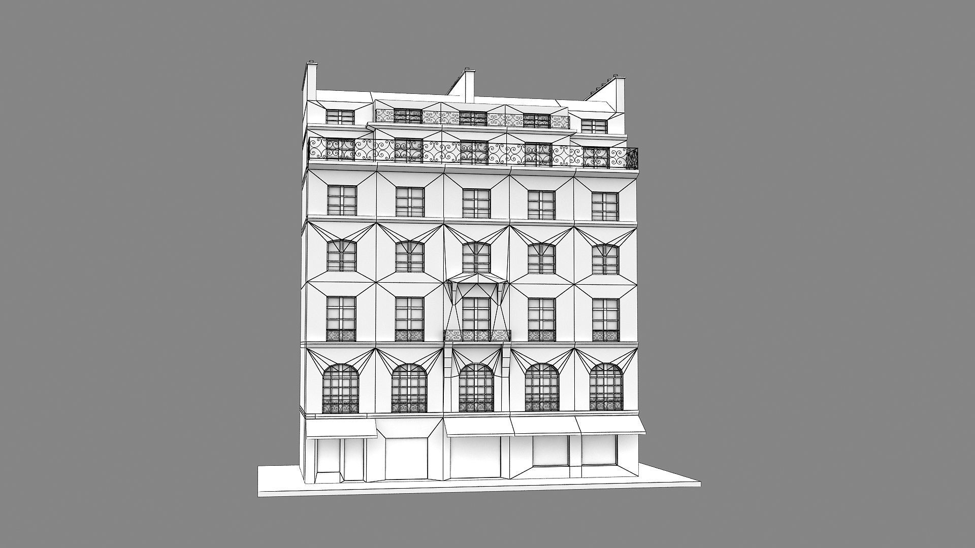 Typical Parisian Apartment Building 11 Low-poly 3D model_13