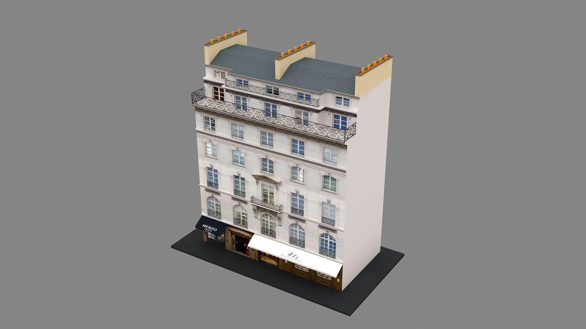 Typical Parisian Apartment Building 11 Low-poly 3D model_5