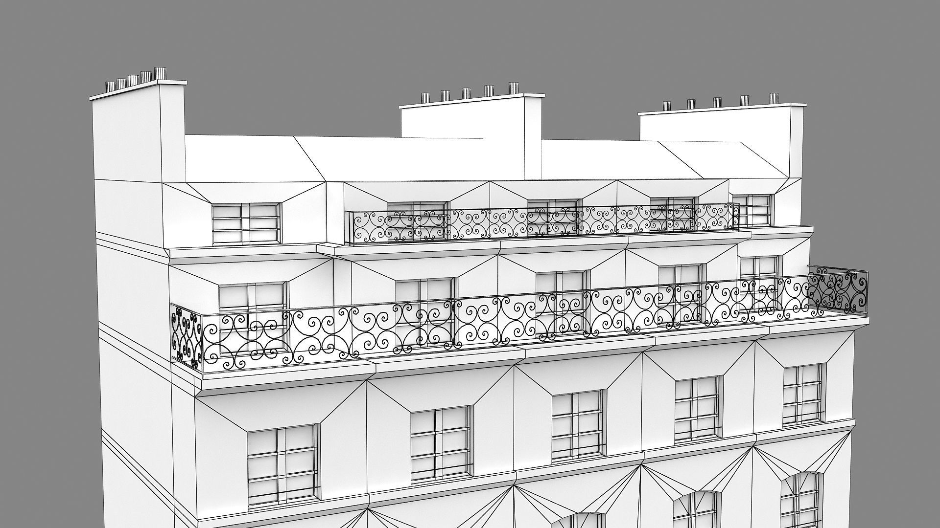 Typical Parisian Apartment Building 11 Low-poly 3D model_17