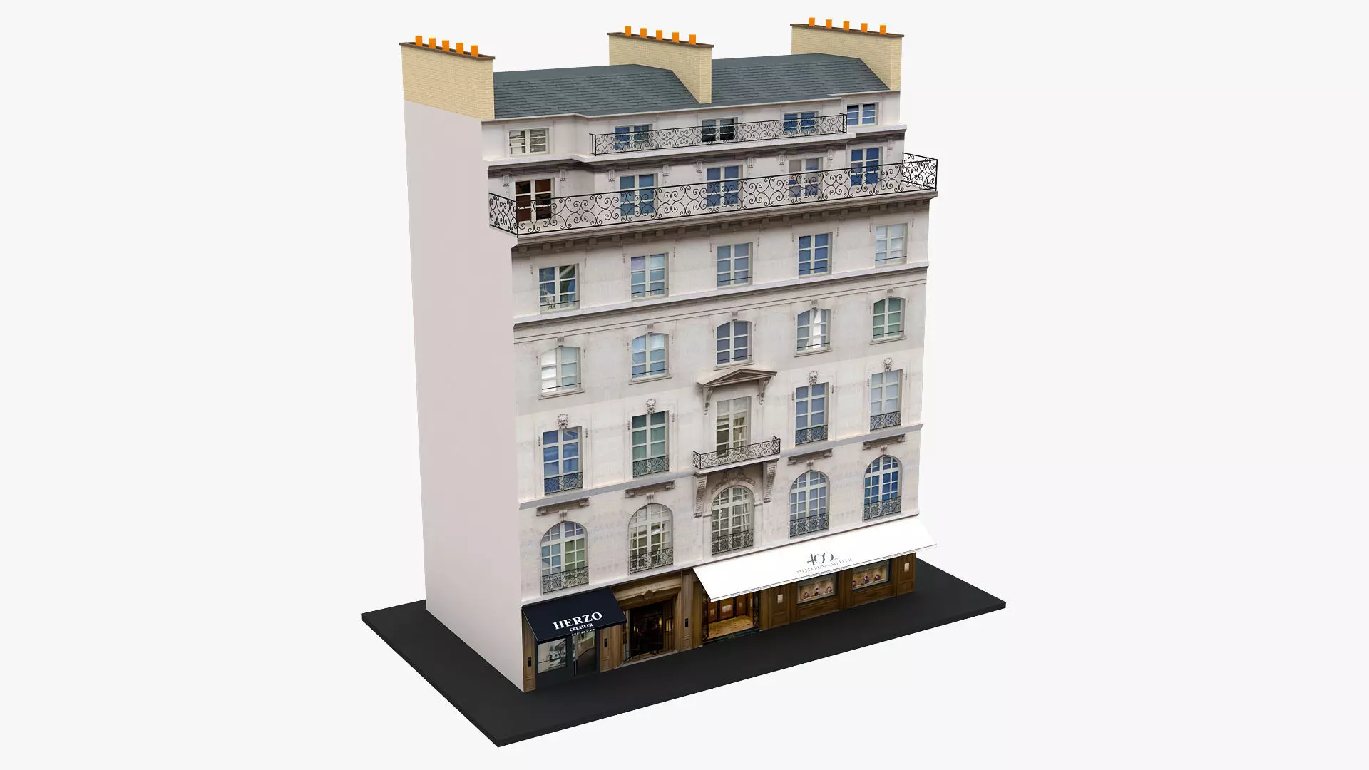 Typical Parisian Apartment Building 11 Low-poly 3D model_0