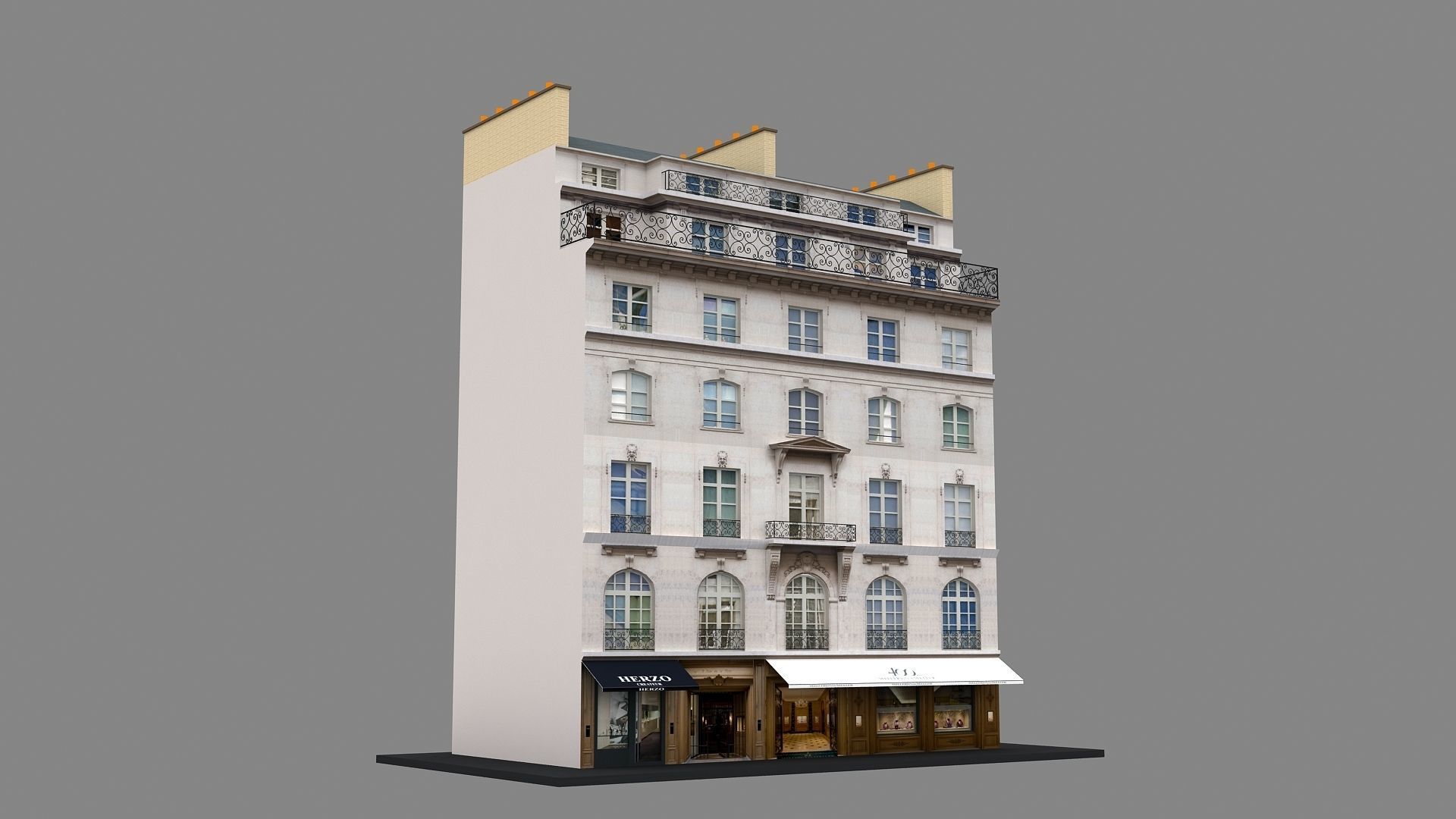 Typical Parisian Apartment Building 11 Low-poly 3D model_9