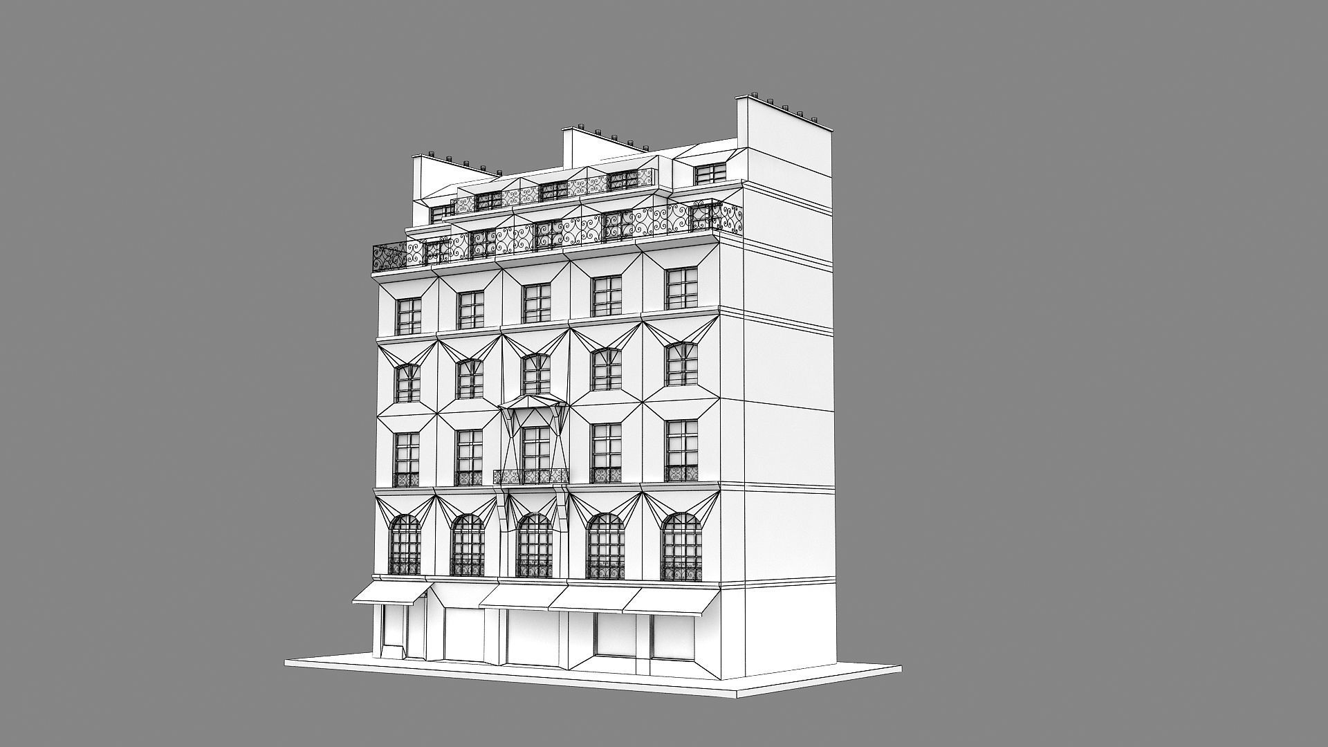 Typical Parisian Apartment Building 11 Low-poly 3D model_20