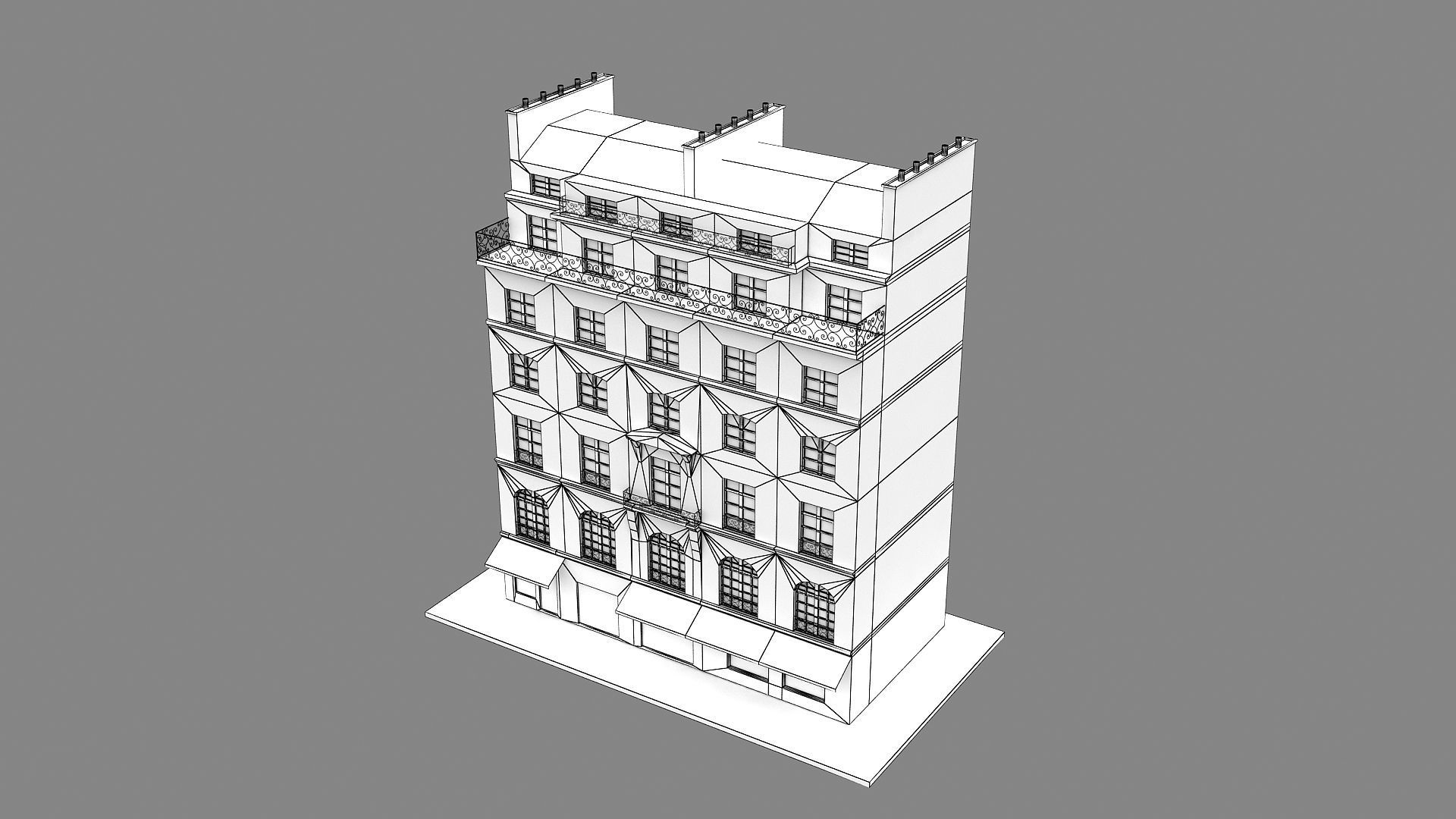 Typical Parisian Apartment Building 11 Low-poly 3D model_15
