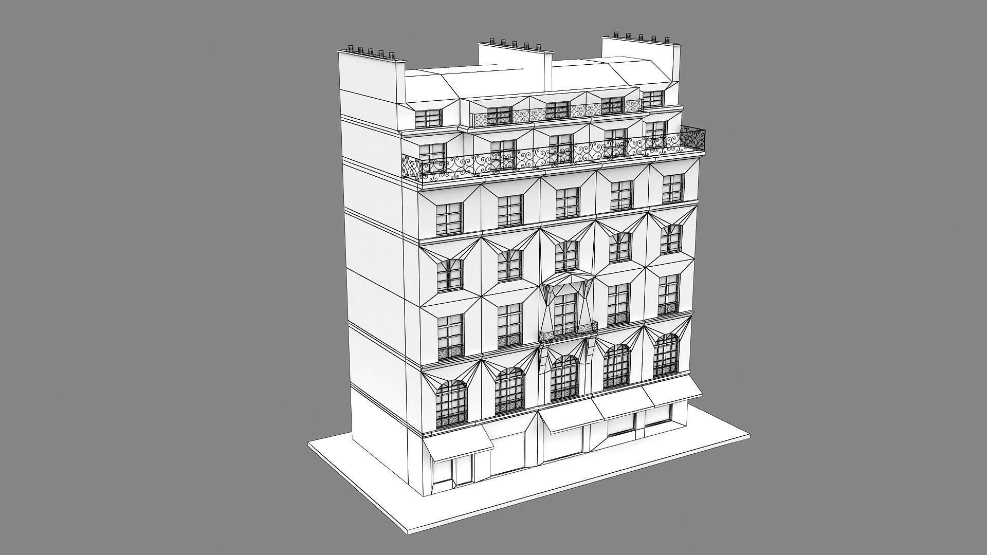 Typical Parisian Apartment Building 11 Low-poly 3D model_11