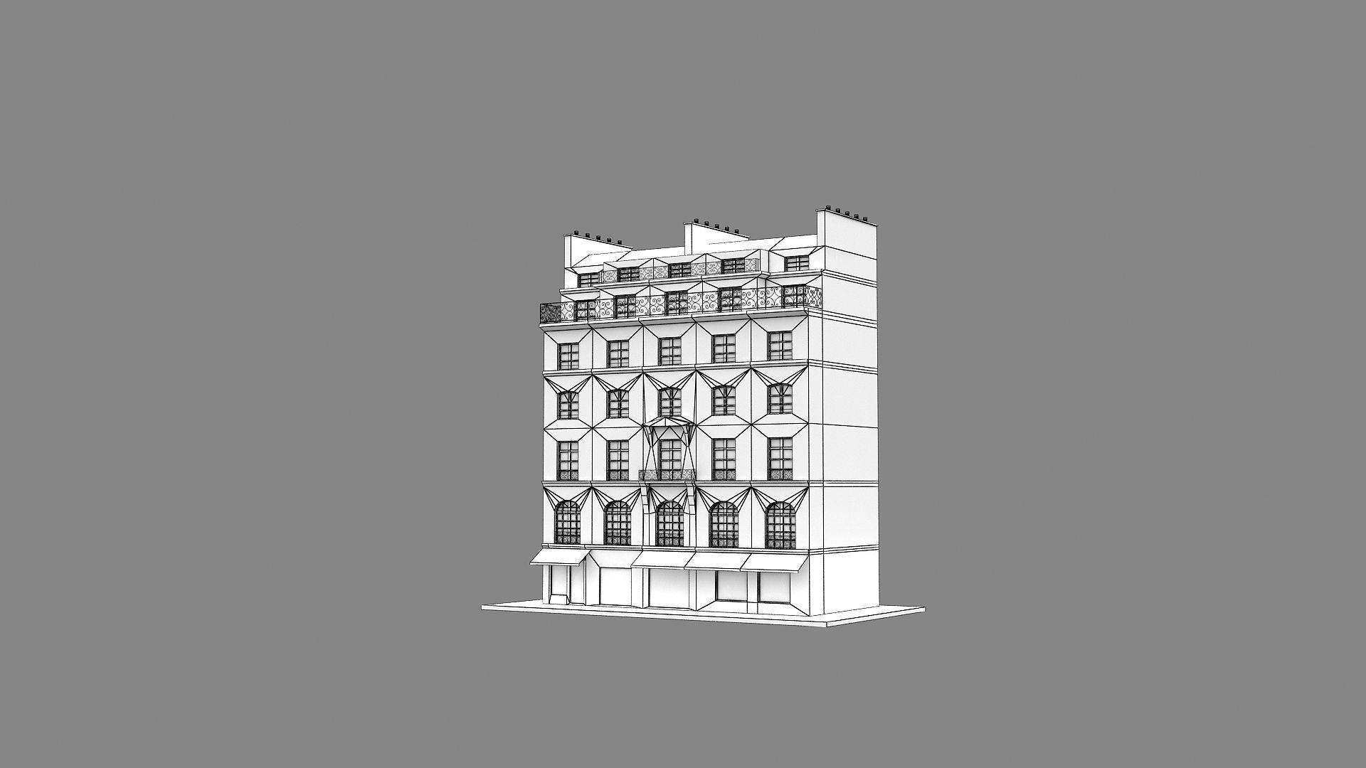 Typical Parisian Apartment Building 11 Low-poly 3D model_14
