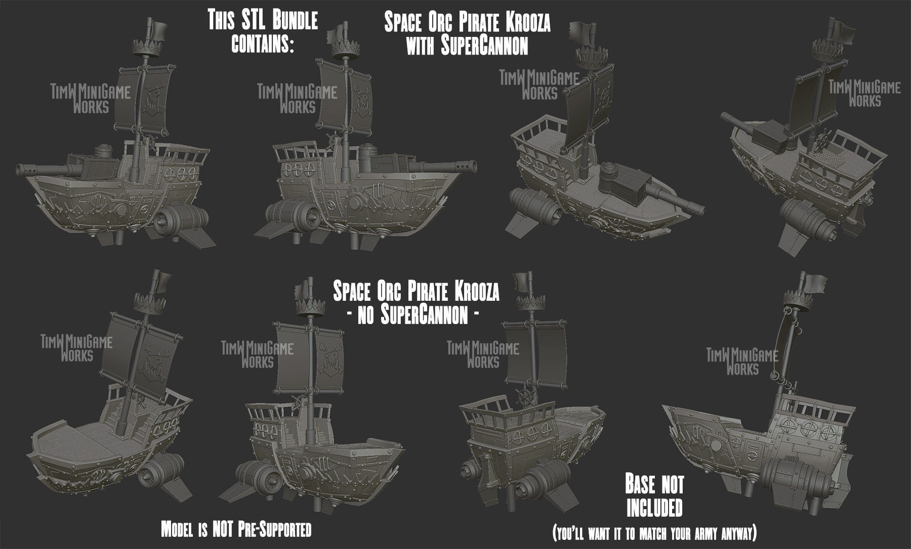 Space Orc Pirate Battle Krooza 3D print  for tabletop wargames 3D print model_1
