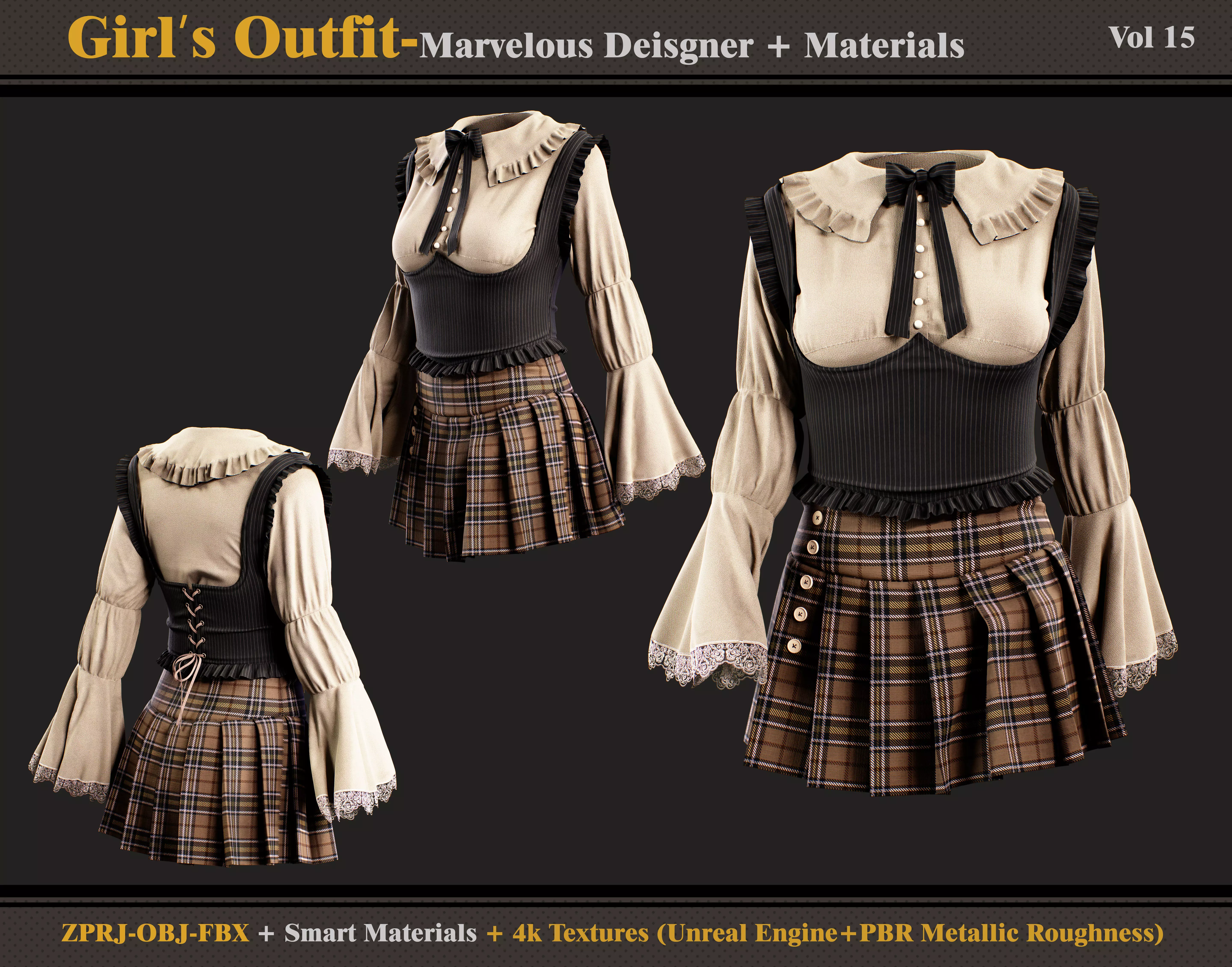 Girls Outfit- MD-Clo3d - Smart Material -Textures -OBJ - FBX 3D model