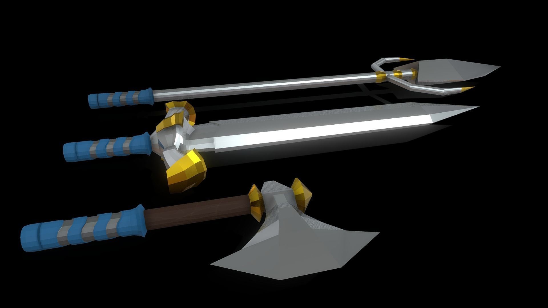 Low Poly Axe Spear Sword Low-poly 3D model_1