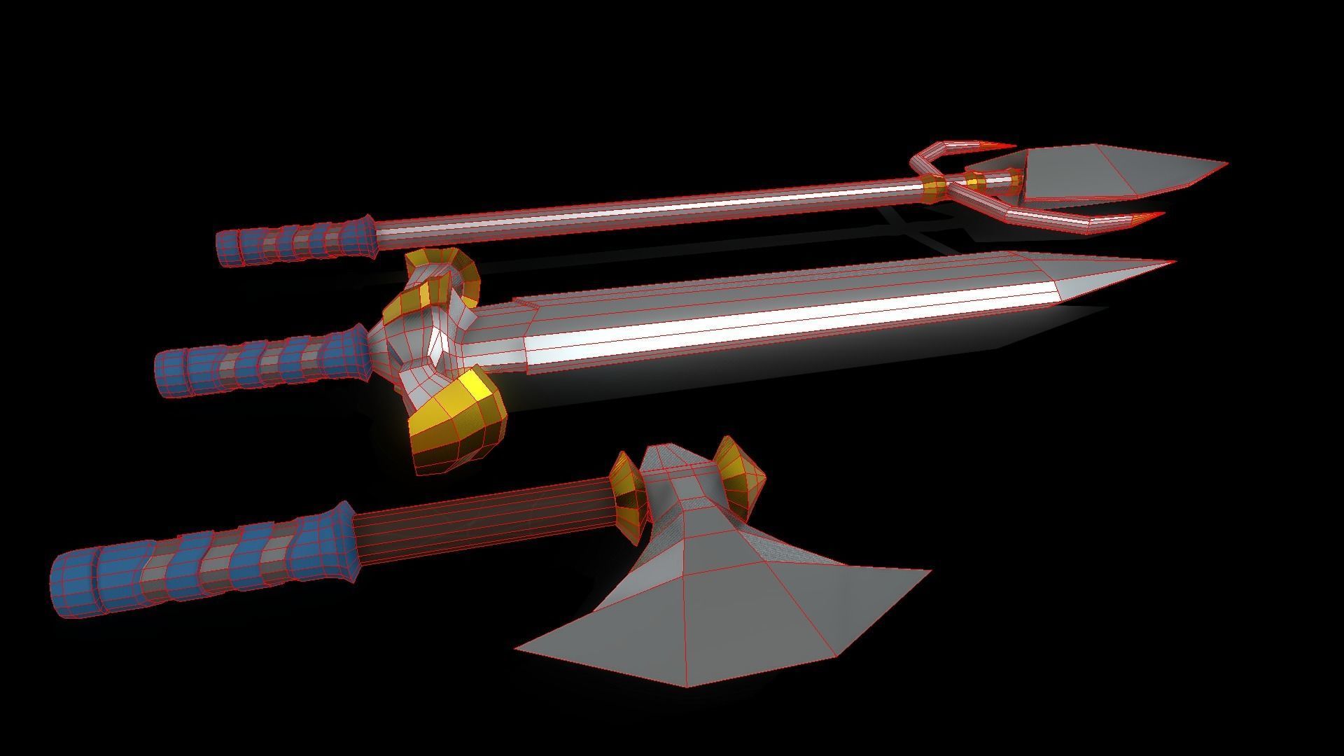 Low Poly Axe Spear Sword Low-poly 3D model_2