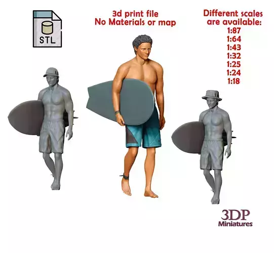 N3 SURFER WITH SURFBOARD IS SURFING 3D print model