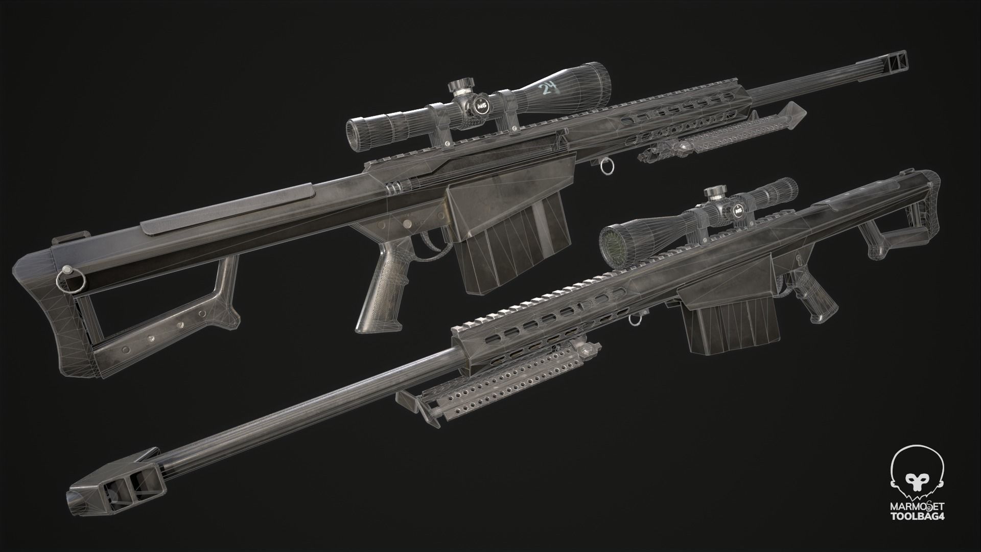 The Barrett M82 Sniper Rifle Low-poly 3D model_4