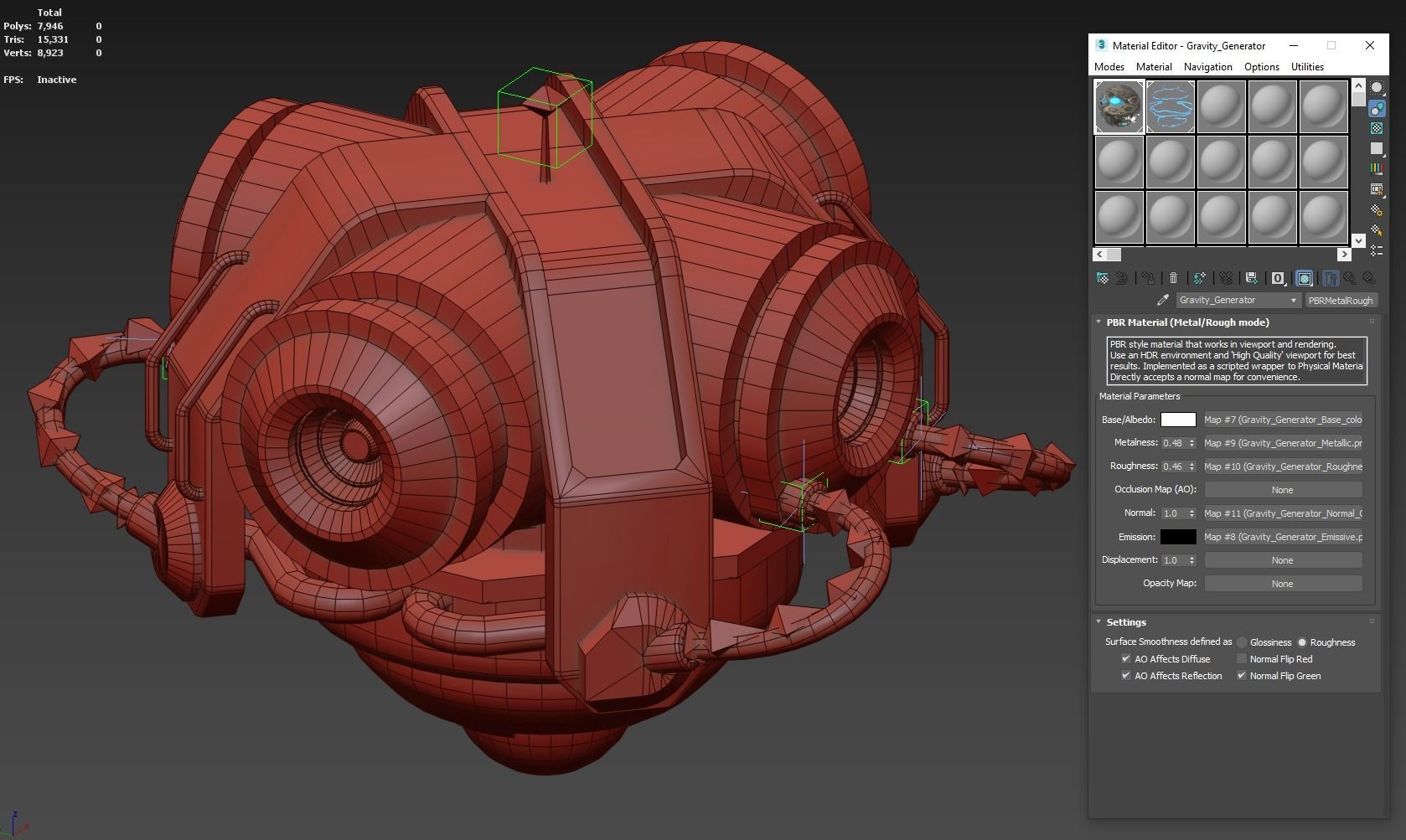Sci-Fi Gravity Generator Animated Low-poly 3D model_5