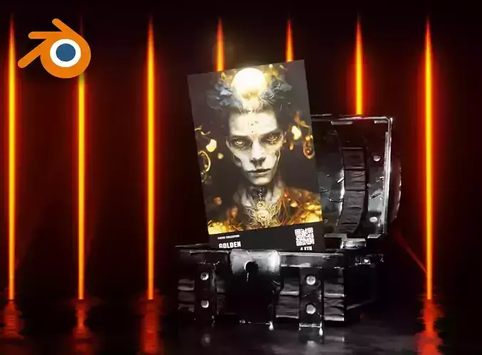 Opening a game chest containing a trading card Blender Eevvee 3D model