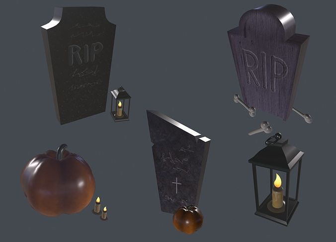 halloween item set Low-poly 3D model