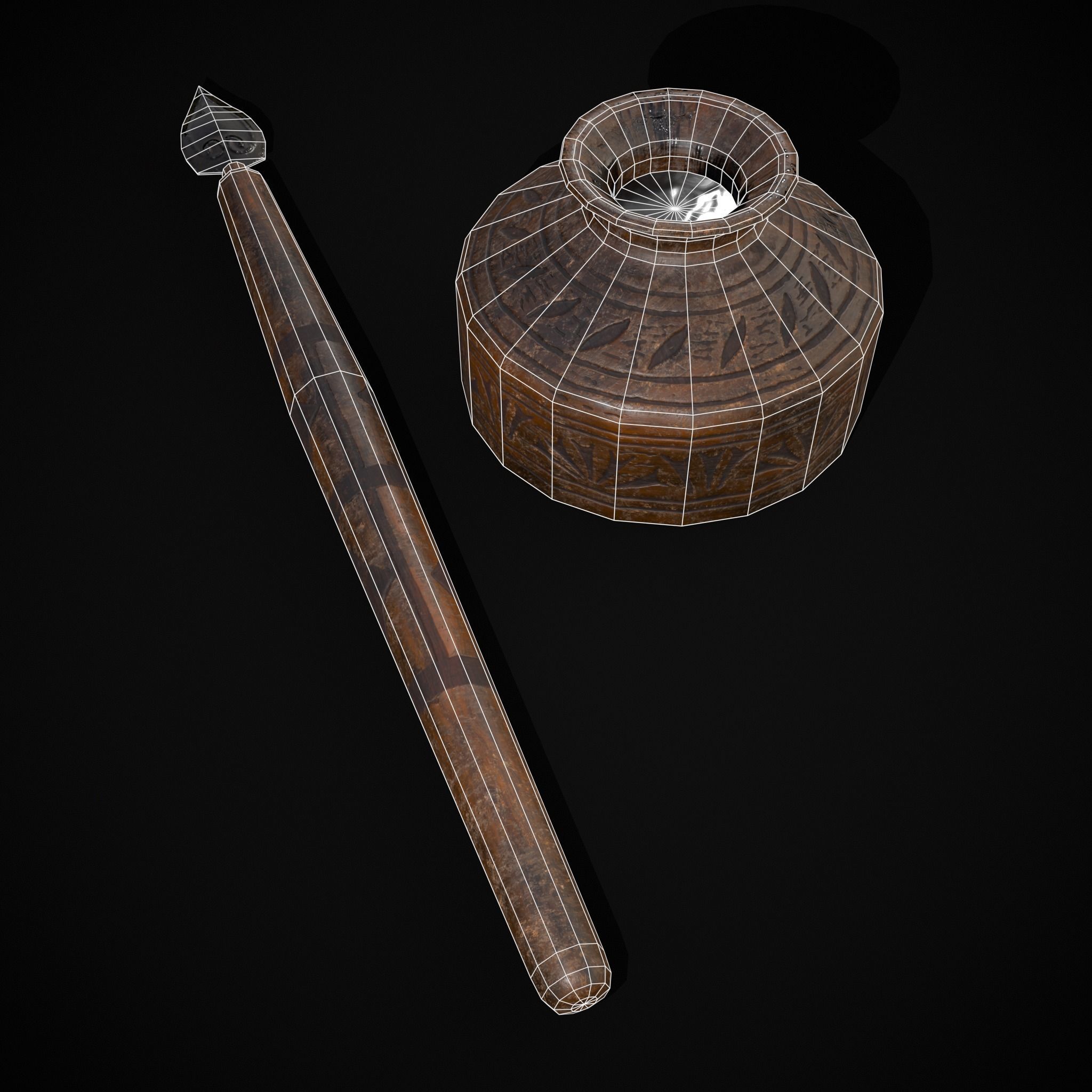 Elegant Wooden Inkpot Pen Low-poly 3D model_20