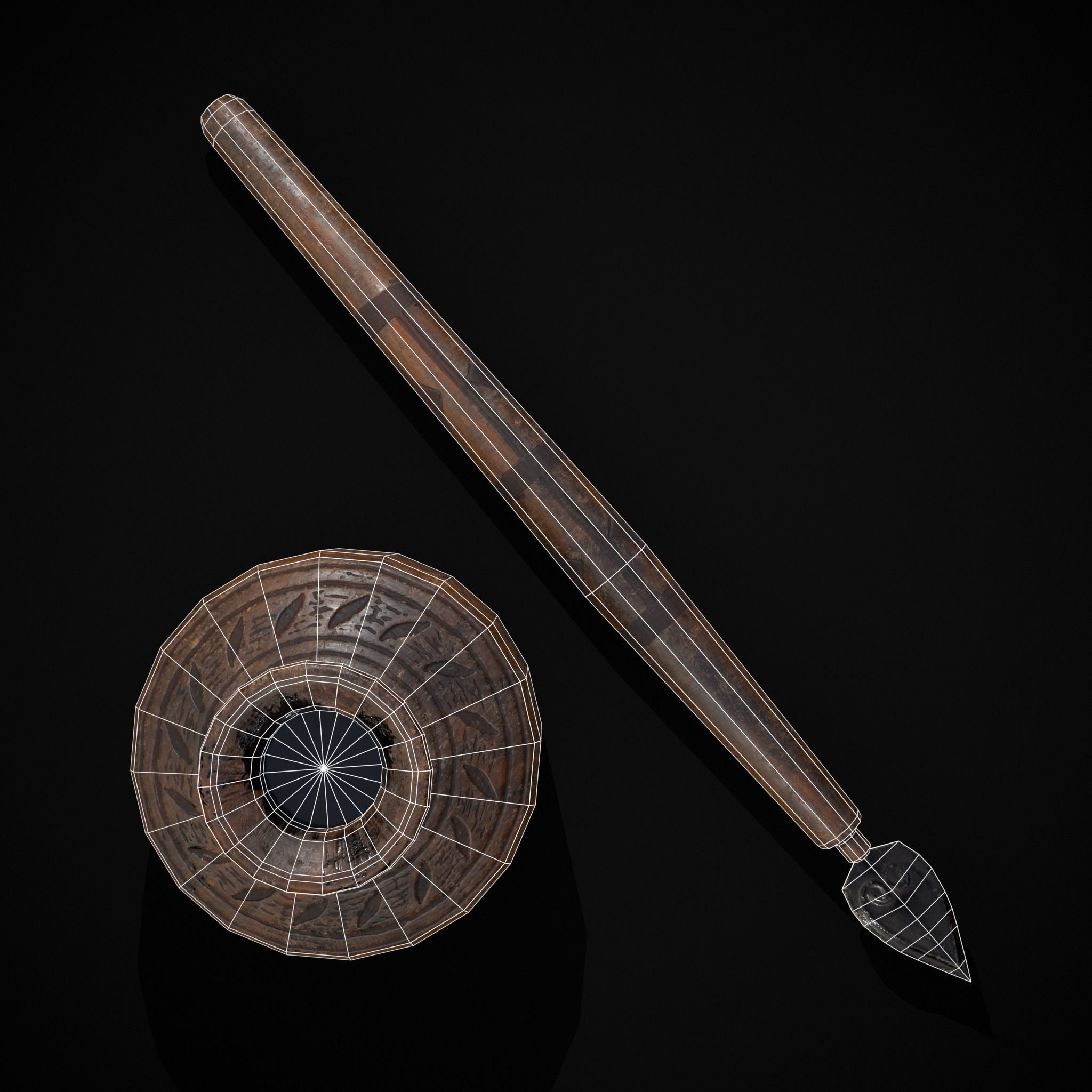 Elegant Wooden Inkpot Pen Low-poly 3D model_8