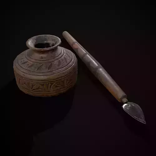 Elegant Wooden Inkpot Pen Low-poly 3D model