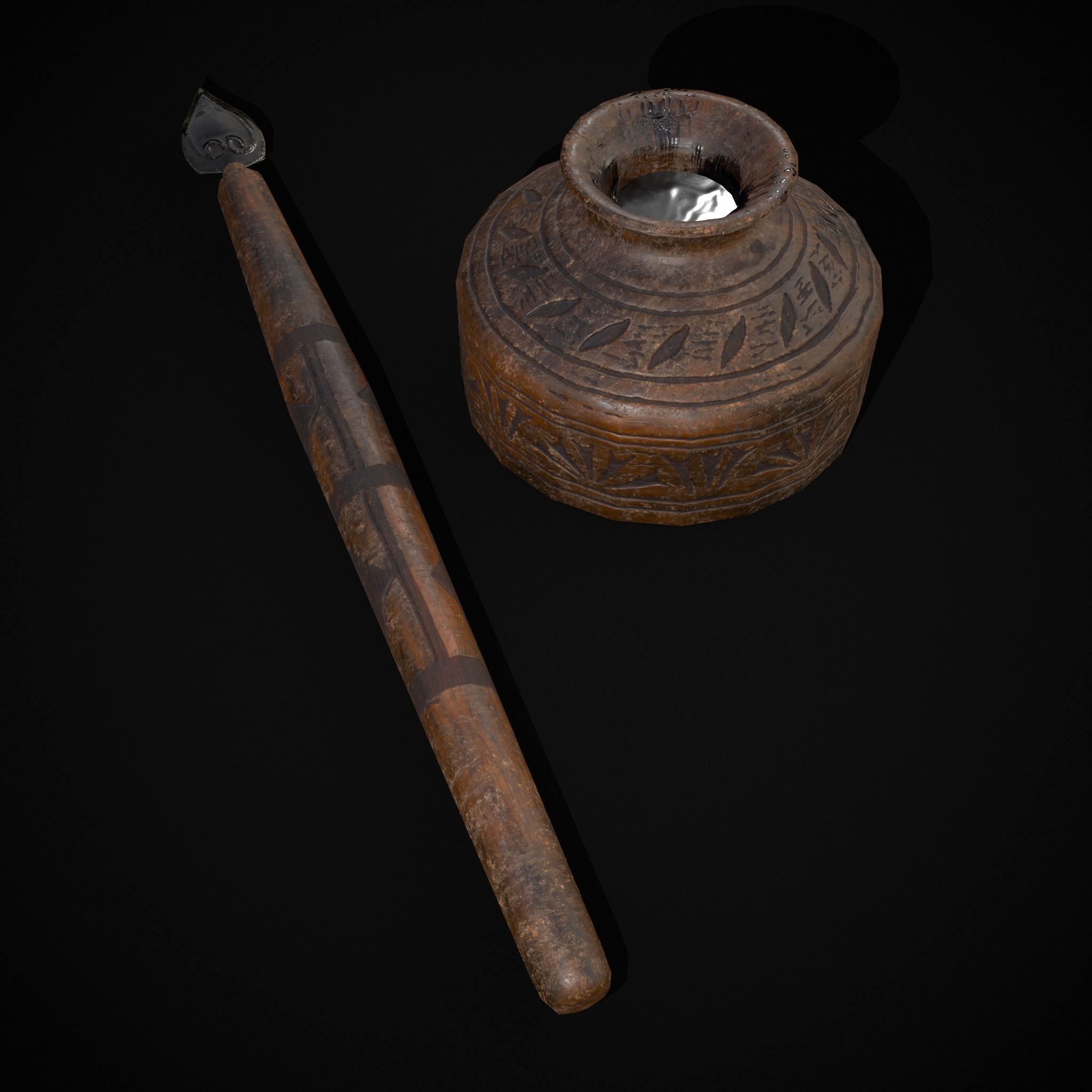 Elegant Wooden Inkpot Pen Low-poly 3D model_19