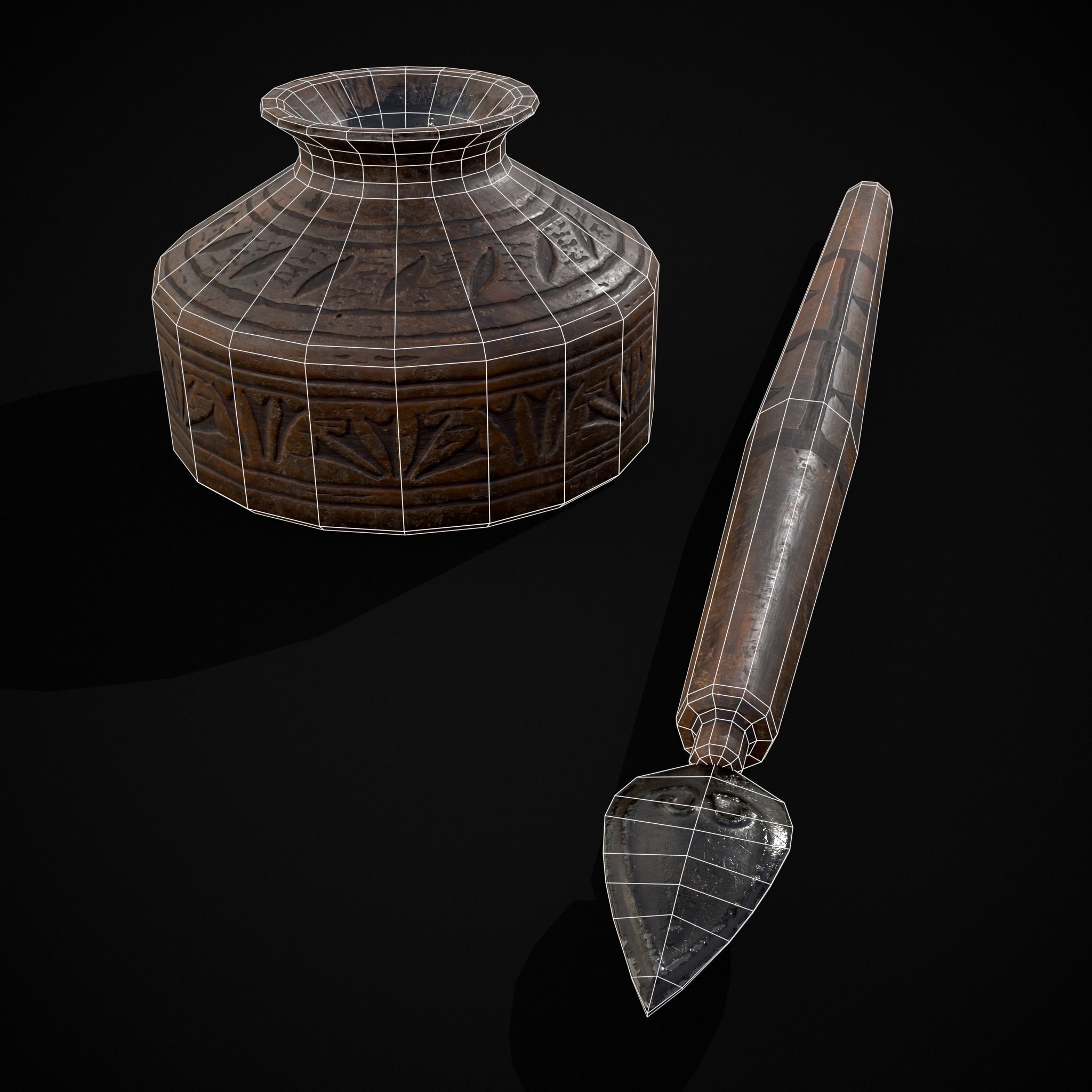 Elegant Wooden Inkpot Pen Low-poly 3D model_14