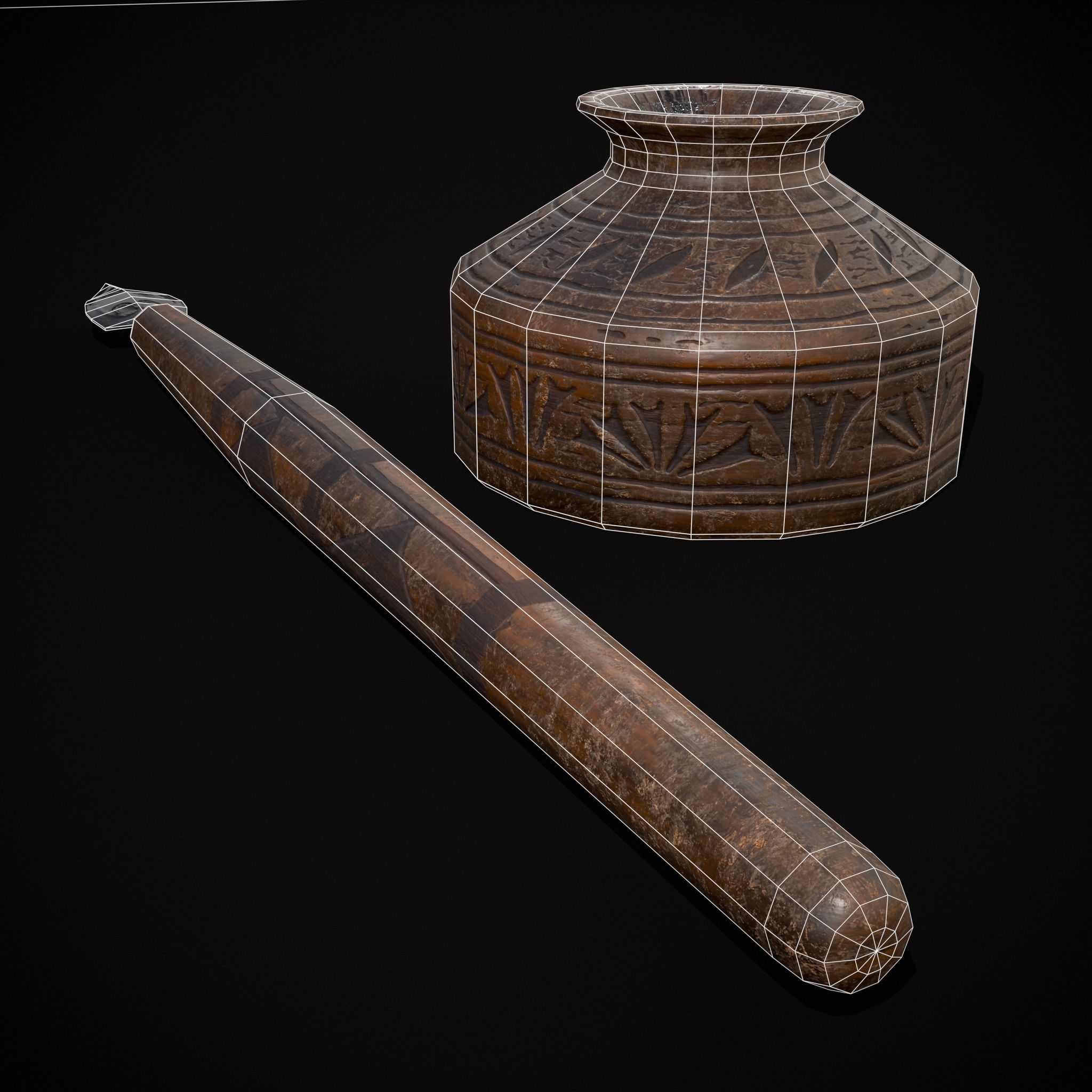 Elegant Wooden Inkpot Pen Low-poly 3D model_16