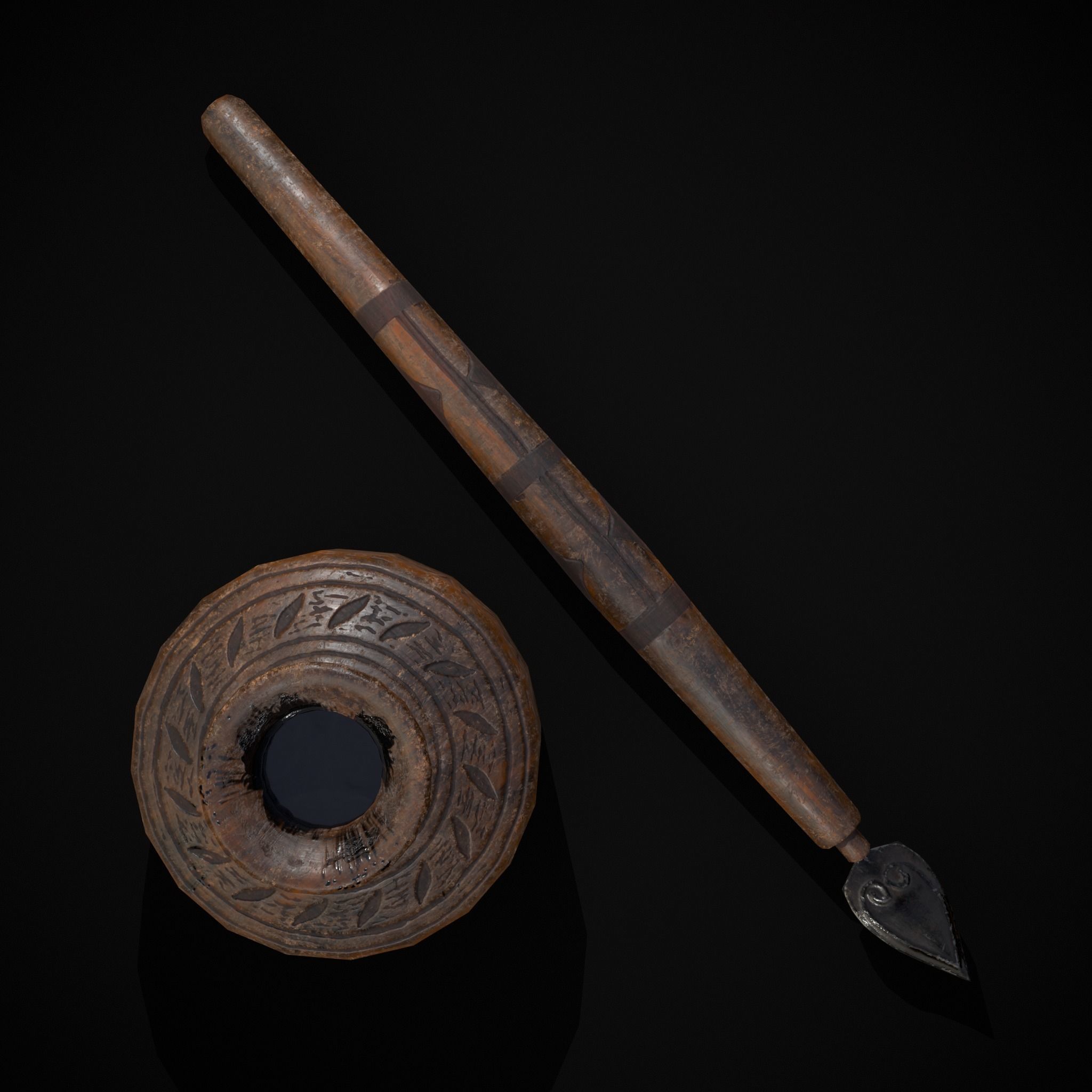 Elegant Wooden Inkpot Pen Low-poly 3D model_7