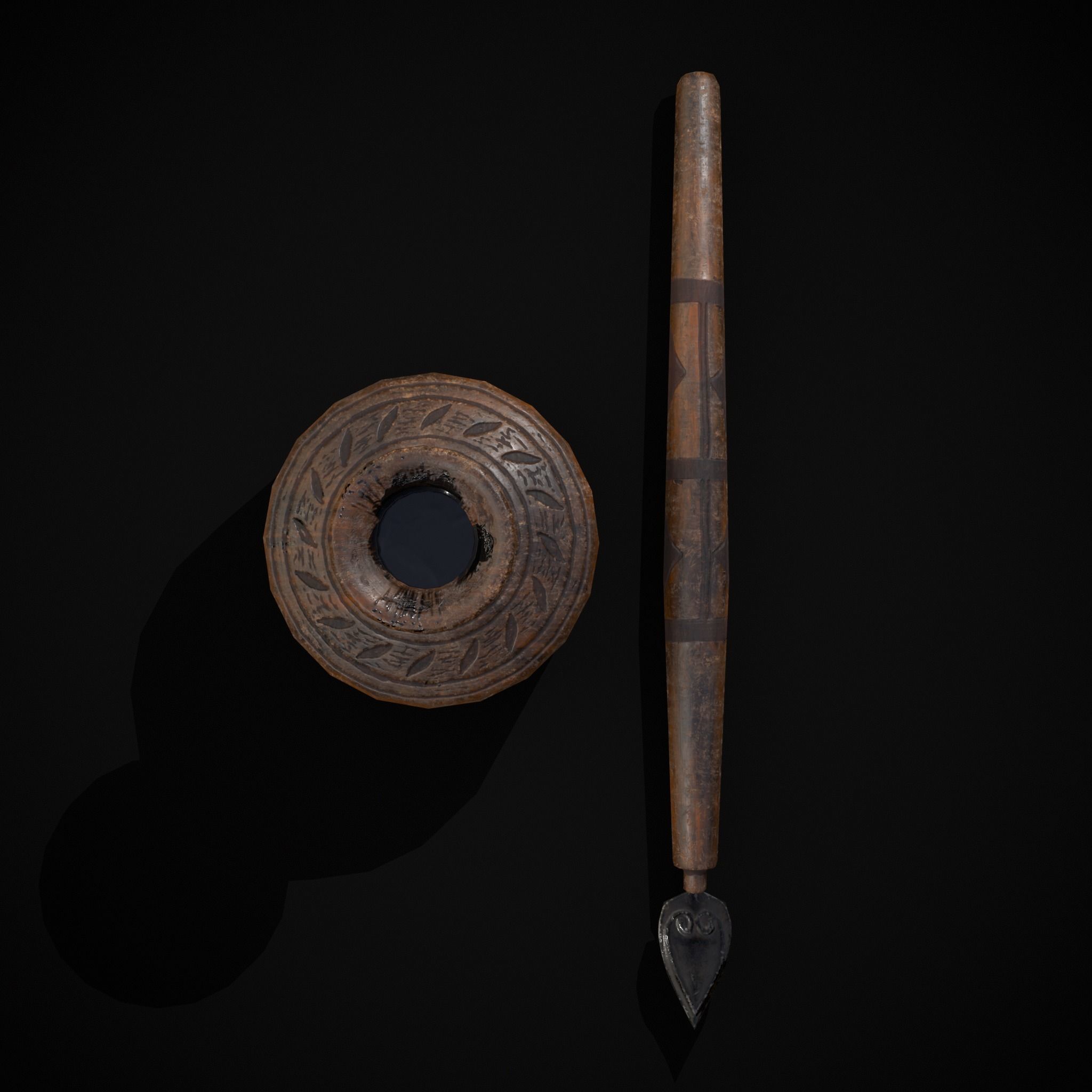 Elegant Wooden Inkpot Pen Low-poly 3D model_11
