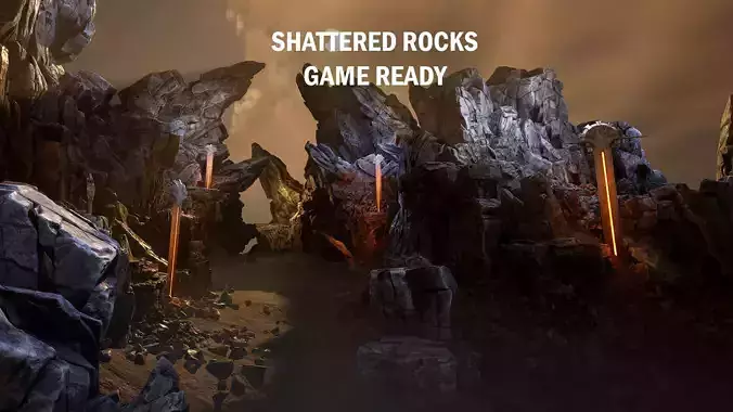 Shattered rocks Low-poly 3D model
