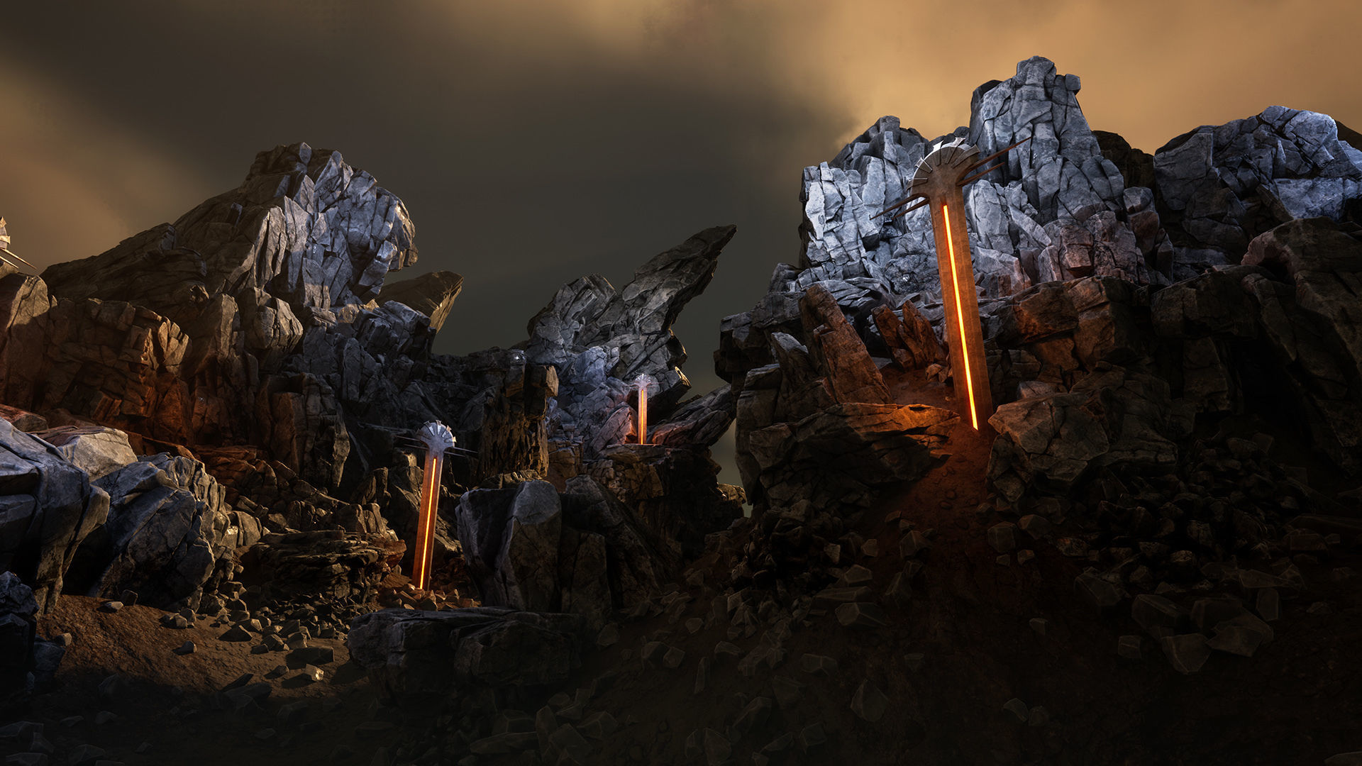 Shattered rocks Low-poly 3D model_2