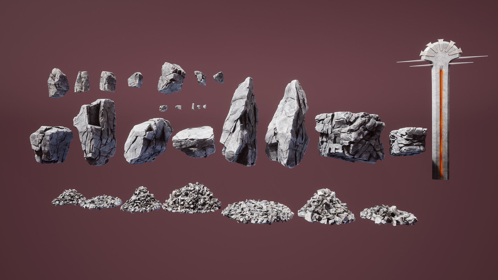 Shattered rocks Low-poly 3D model_9