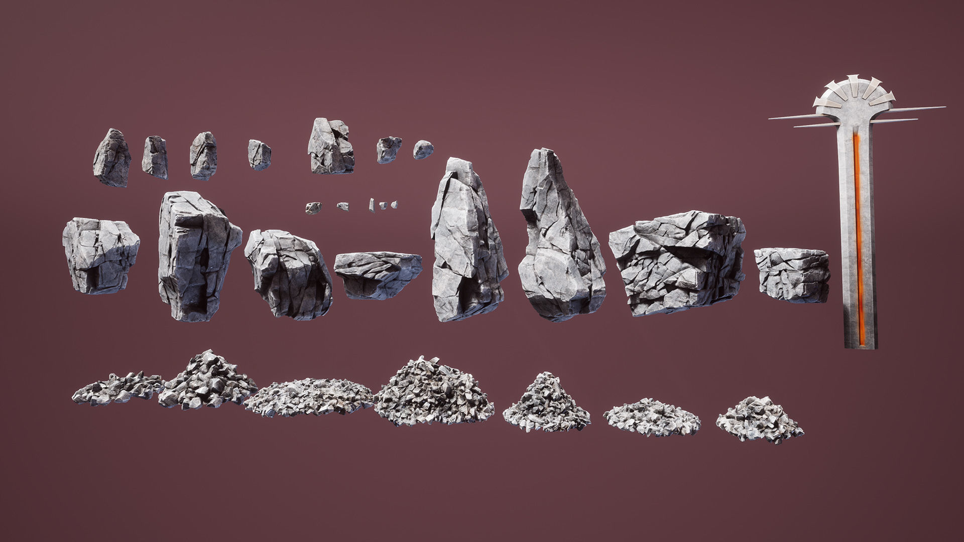 Shattered rocks Low-poly 3D model_8