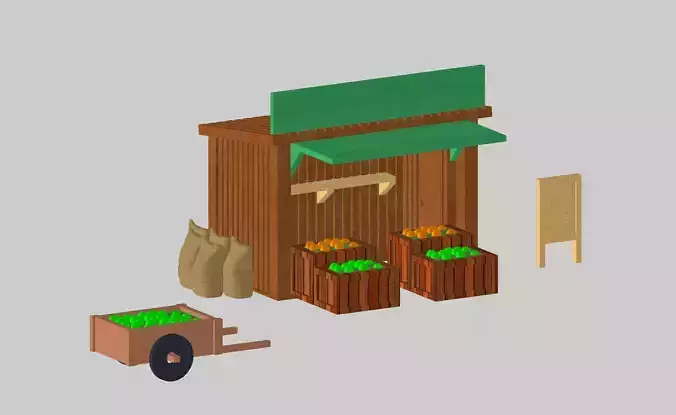 City Market Fresh Food Stand Stall by Outland Models