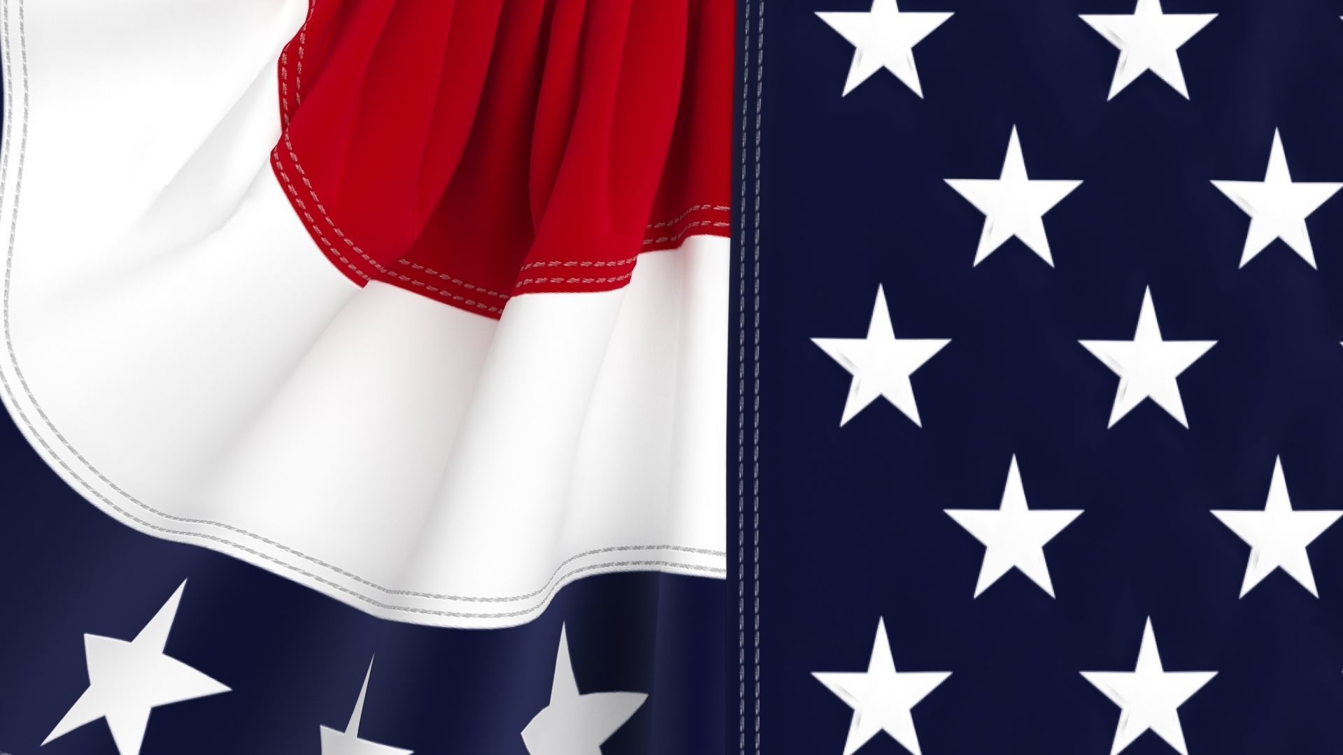 American Flag Bunting Banner 3D model_7