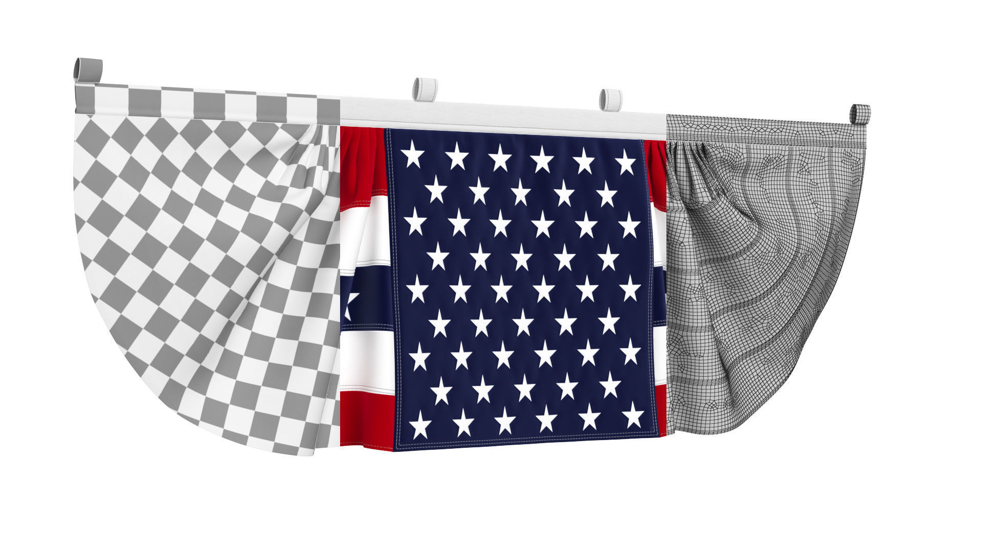 American Flag Bunting Banner 3D model_8
