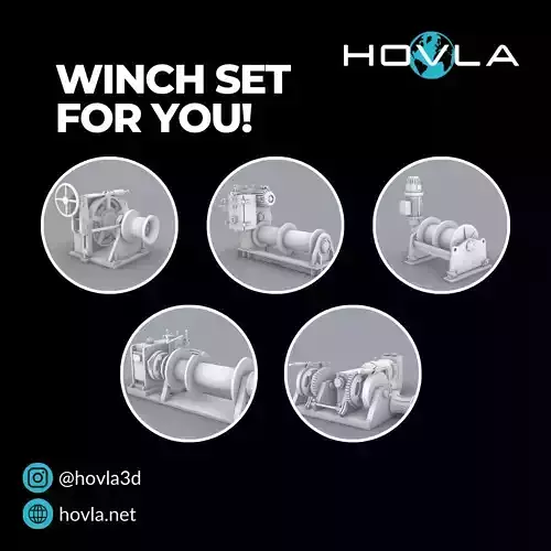 Boat Winches Set - 5 Winch Models Low-poly 3D model