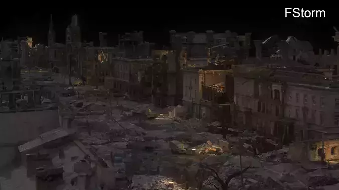Berlin WWII destroyed with soldiers Vray and FStorm