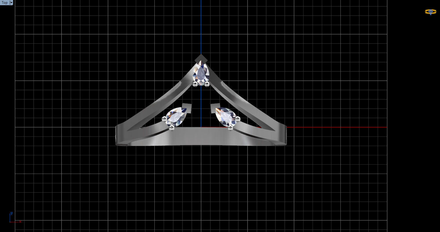 Ring with 3 pear gemstone 3D print model_47