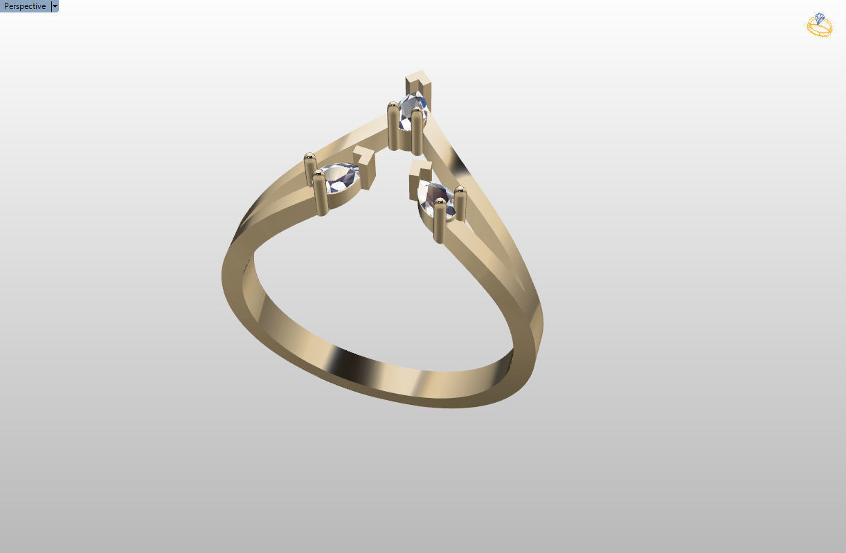 Ring with 3 pear gemstone 3D print model_55