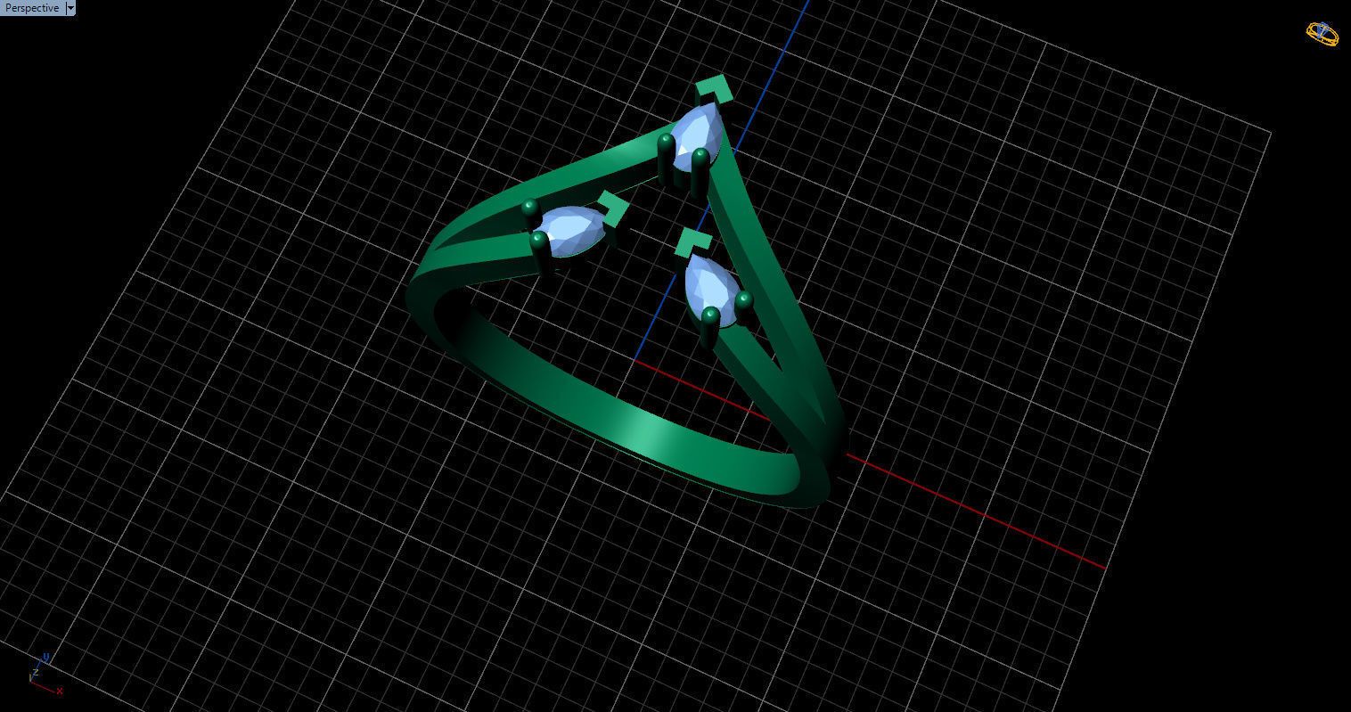 Ring with 3 pear gemstone 3D print model_30