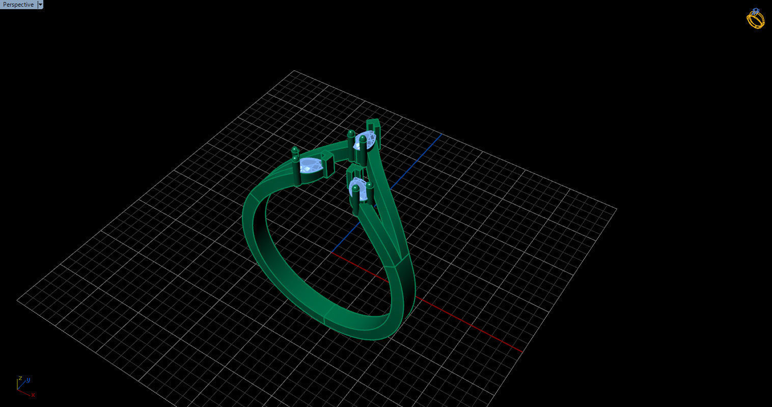 Ring with 3 pear gemstone 3D print model_8