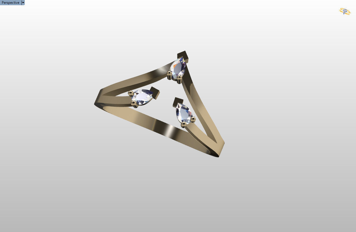 Ring with 3 pear gemstone 3D print model_53