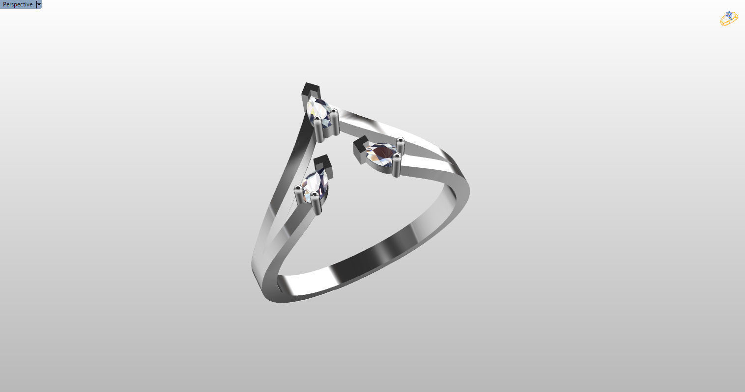 Ring with 3 pear gemstone 3D print model_50