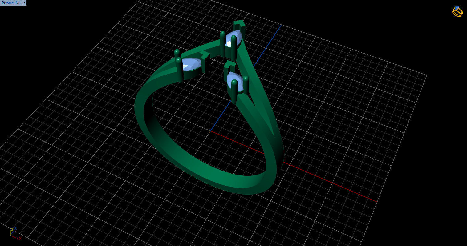 Ring with 3 pear gemstone 3D print model_29