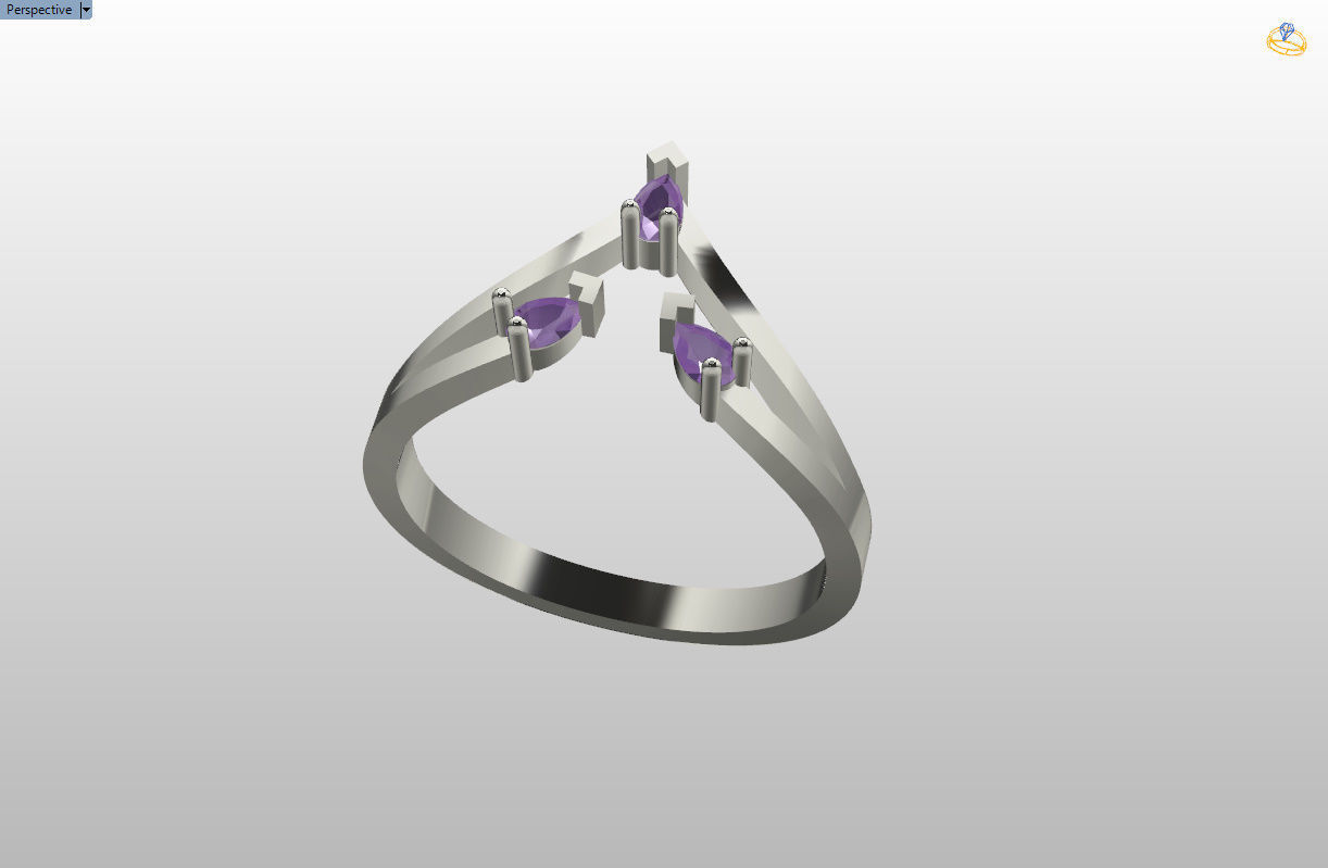 Ring with 3 pear gemstone 3D print model_59