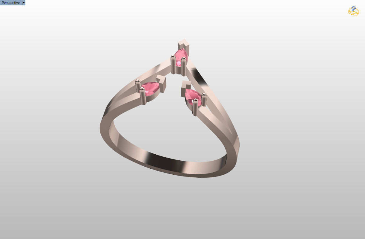 Ring with 3 pear gemstone 3D print model_57