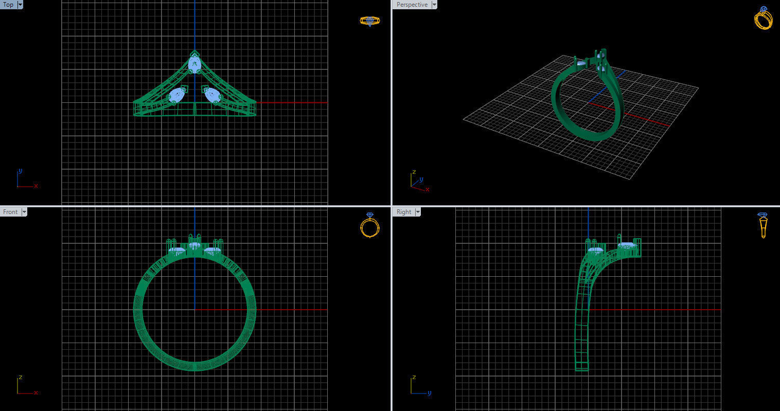 Ring with 3 pear gemstone 3D print model_4