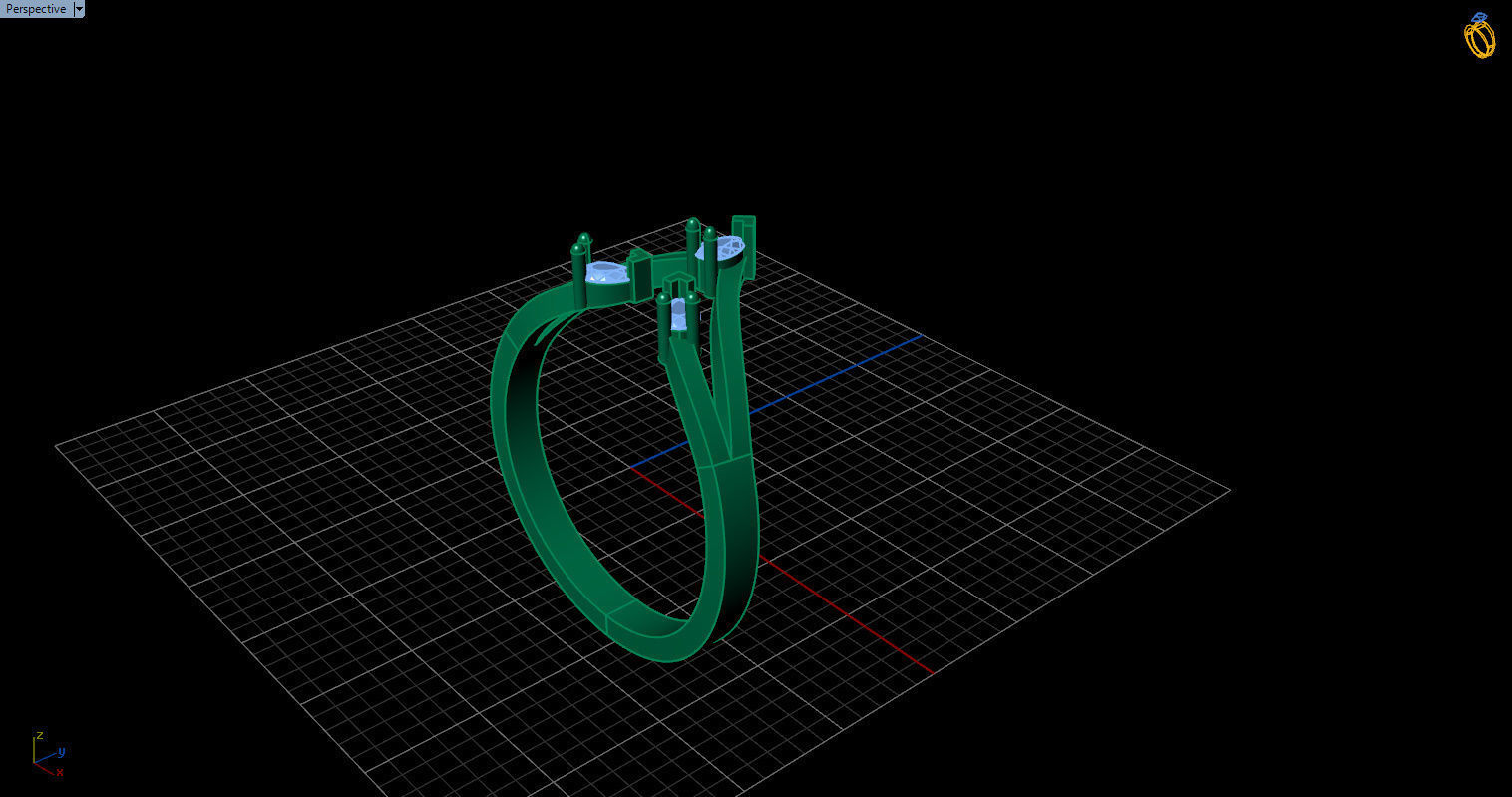 Ring with 3 pear gemstone 3D print model_12